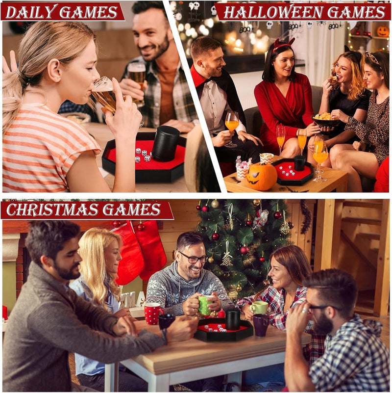 MiniInflat Octagon Tray Dice Cup Set Include Wooden Dice Tray Felt Lined PU Leather Dices Cup with 6 Dot Dices for Table Games(Black) - Image 4